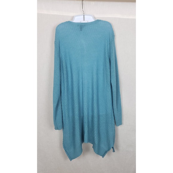 Eileen Fisher Aqua Blue Ribbed Knit Shark Hem Tunic Sweater L Casual 100% Wool - Picture 2 of 9